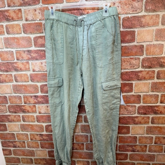 Nicole Miller Other - Linen drawstring waist euro summer minimalist Olive/sage Green Cargo Jogger Pant